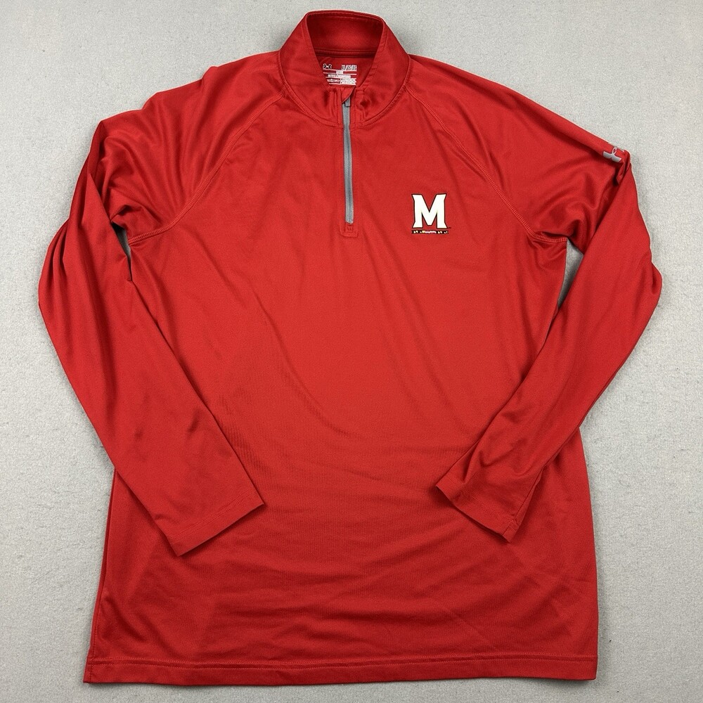 Maryland Terrapins Sweater Men Extra Large Red 1/4 Zip Under Armour Heatgear XL
